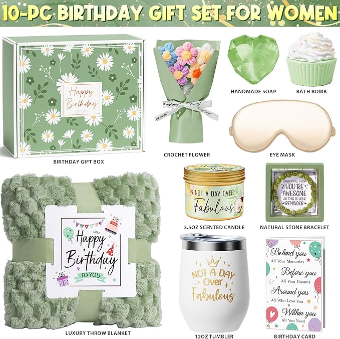 Birthday Gifts for Women Friendship, Unique Happy Birthday Gifts Basket for Mom Her Best Friend Sister Wife Girlfriend Coworker, Luxury Self Care Box Vanilla Coconut Relaxing Spa Gifts Set w/Blanket