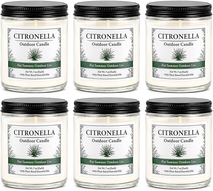 Citronella Candles Outdoor - 6 Pack Natural Soy Wax Citronella Candles for Patio,Garden,Yard, Balcony BBQ, Camping, Party, up to 200 Hours Burning Summer Outside Candle Set