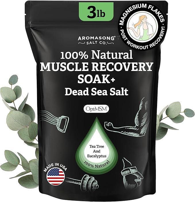 Aromasong Muscle Recovery Bath Soak 3 LB - Natural Bath Salt with Dead Sea Salt, Pure MSM, Magnesium Flakes & Essential Oils for Post Workout Soreness - Made in USA