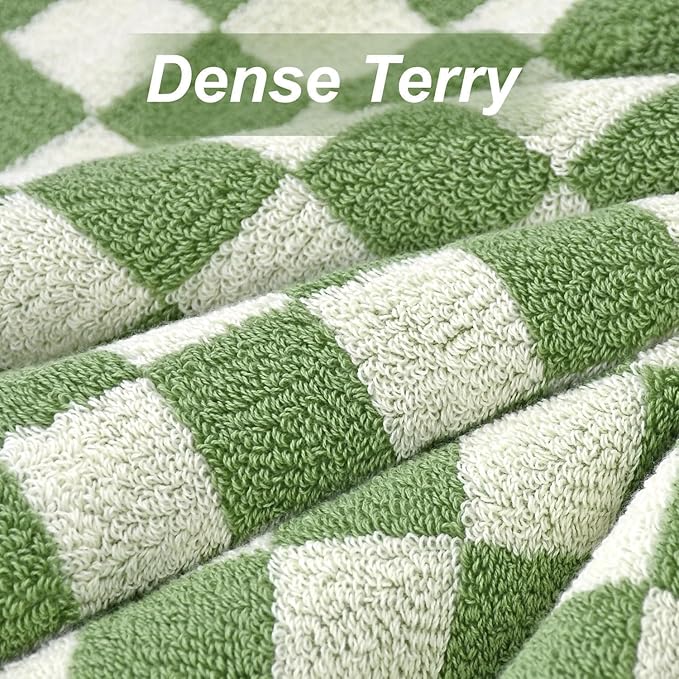 Jacquotha Bath Towels Set of 2 - Luxury Cotton Bathroom Shower Towels Body 55” x 27.5” Absorbent, Quick Dry, 520GSM, Green Checkered Bathroom Decor