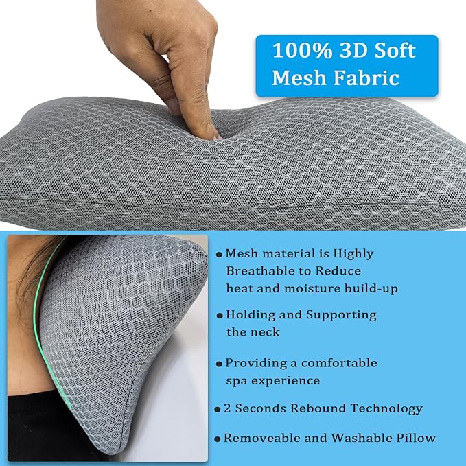 REEZEIVI Hot Tub Headrest Pillow,Chaise Lounge Pillows Outdoor 3D air mesh,Spa Pillow for Outdoor Hot Tub, Quick Drying and Washable,Head and Neck Support Pillow with Adjustable Weighted Strap