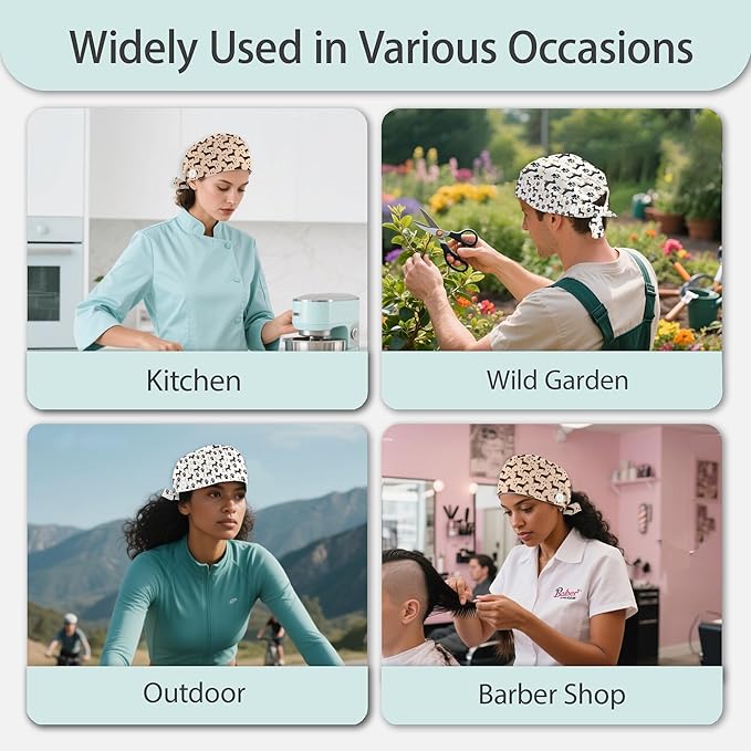 2 Pcs Working Cap with Sweatband for Women Men, Adjustable Cleaning Working Hats, Nurse Surgical Caps