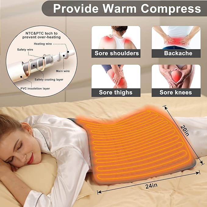 Deepsoon Heating Pad,Electric Heating Pads for Back,Neck,Moist Heating Pad for Abdomen Shoulder Knee Legs,Dry/Moist Heat&Auto Shut Off,Mother's Day Birthday for Men and Women,Brown,24x20 Inch