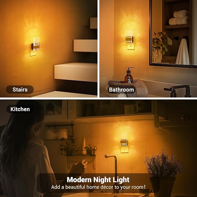 JandCase Night Lights Plug into Wall, Dusk to Dawn Sensor, 2000K Amber Warm White LED, Acrylic Bubble Design, 0-100lm Adjustable Brightness, 2-Pack for Bedroom, Bathroom, Living Room, Hallway