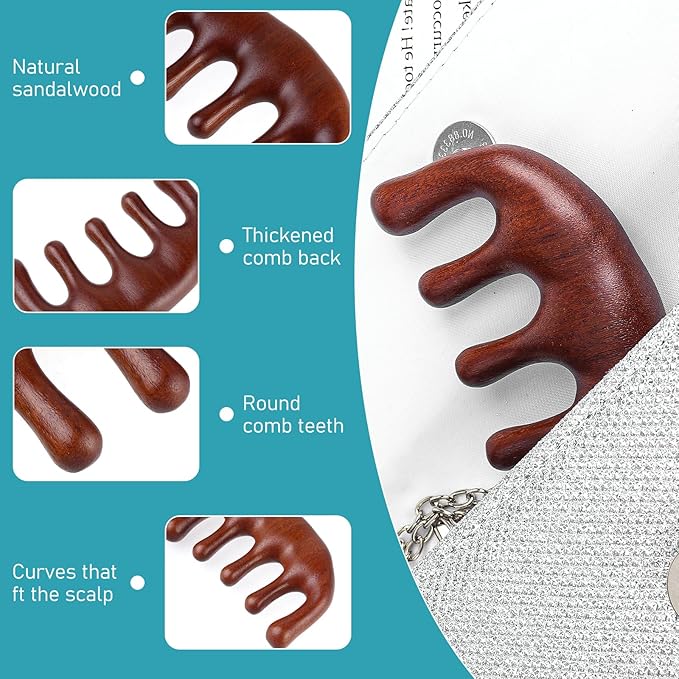Wooden Scalp Massage Comb, Wooden Scalp Comb for Women Massage Hair Combs Wide Tooth Hair Combs Sandalwood Gua Sha Haircomb for Scalps Care Relax