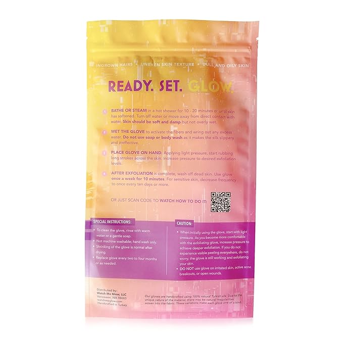 WATCH ME GLOW Silk Exfoliating Glove 100% Turkish Silk DEEP EXFOLIATING Body Scrubber Dead Skin Removal Body Exfoliator SMOOTHS SKIN and Keratosis Pilaris Exfoliating Mitt