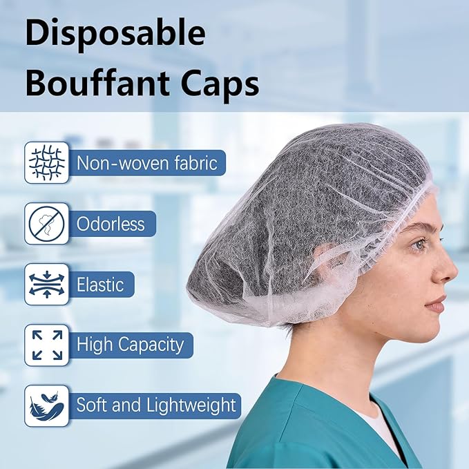 160 Pcs Disposable Bouffant Caps, 21 Inch Stretch, Disposable Hair Net for Beauty & Food Service, Spray Tan Use, White Non-Woven