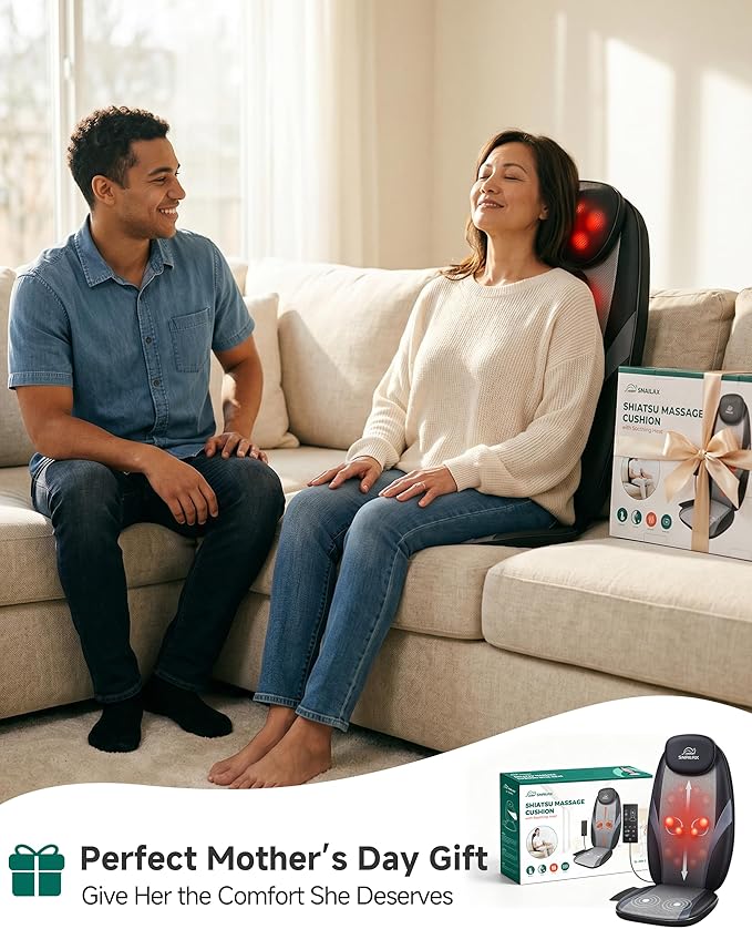 Snailax Shiatsu Back Massager with Heat Massage Chair Pad Kneading Back Massager for Pain Relief Deep Tissue Chair Massage Pad for Office Home