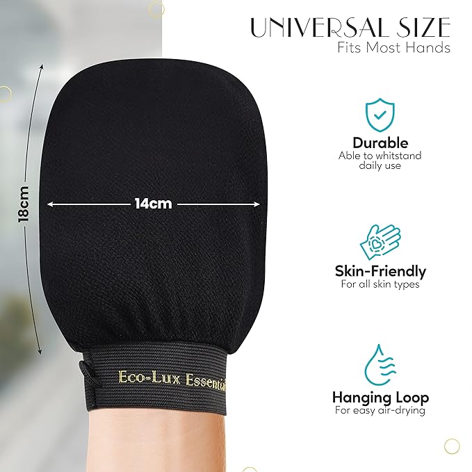 Eco Lux Exfoliating Mitt – Moroccan Exfoliating Glove, Premium Viscose Kessa Mitt for Deep Exfoliation & Dead Skin Removal, Fake Tan Remover, Heavy-Duty Reusable Body Scrub Glove for Bath & Shower