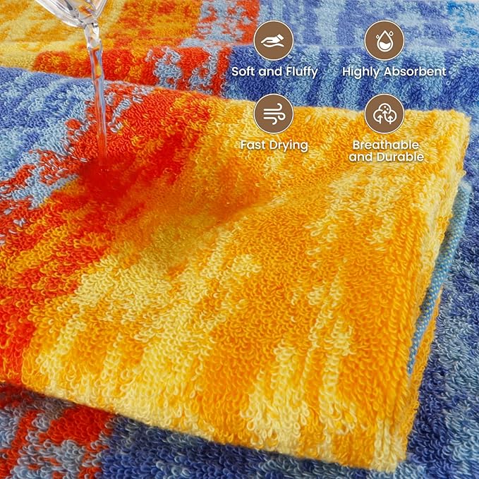 SEMAXE Colorful Striped Bath Towel, 100% Cotton Bath Towel with Hanging Loop, 55 x 27 Inch, Soft Absorbent & Quick Dry, for Bathroom & Travel