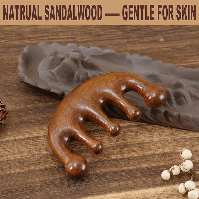 Wooden Scalp Massager for Scalp Gua sha, Massage Comb, Wooden Head Massager - Sandalwood