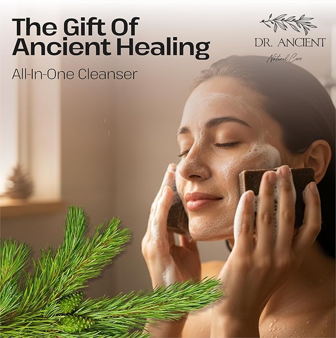 Dr.Ancient Pine Tar Black Soap Bar, Organic Soap Bars Handcrafted the Traditional Way, Natural Chemical-Free, Vegan, Used for Face and Body, Deep Cleansing, and Nourishing Daily Skin