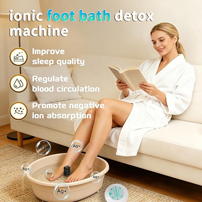 Ionic Foot Bath Detox Machine(No Basin), Foot Detox Machine to Remove Toxins, Portable Home Foot Spa, 2 Ion Arrays for Detox & Relaxation, Easy Clean, Perfect for Family/Gift/Self-Care