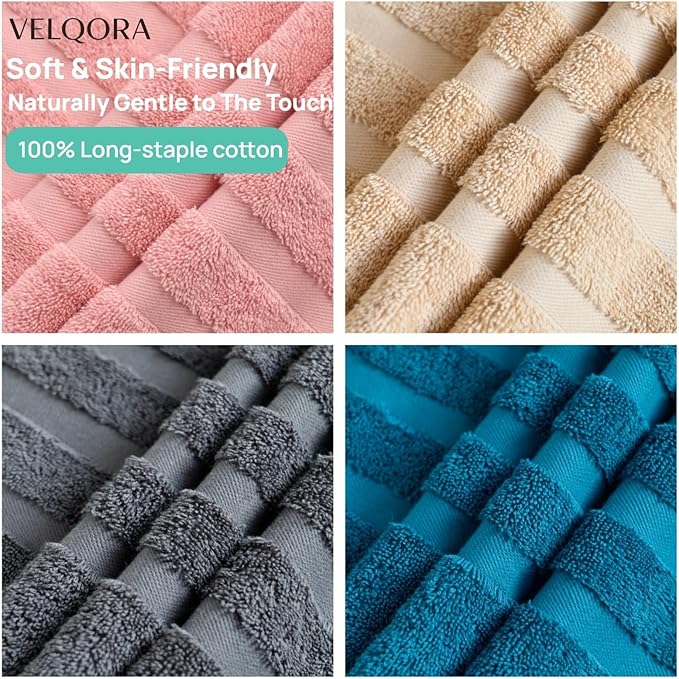 Bath Towels 4 Pack, 30 x 60 Inches, Large 100% Cotton Towels, Soft, Absorbent, Comfortable for Home, Spa, and Gym, (Pink,Gray,Beige,Blue)
