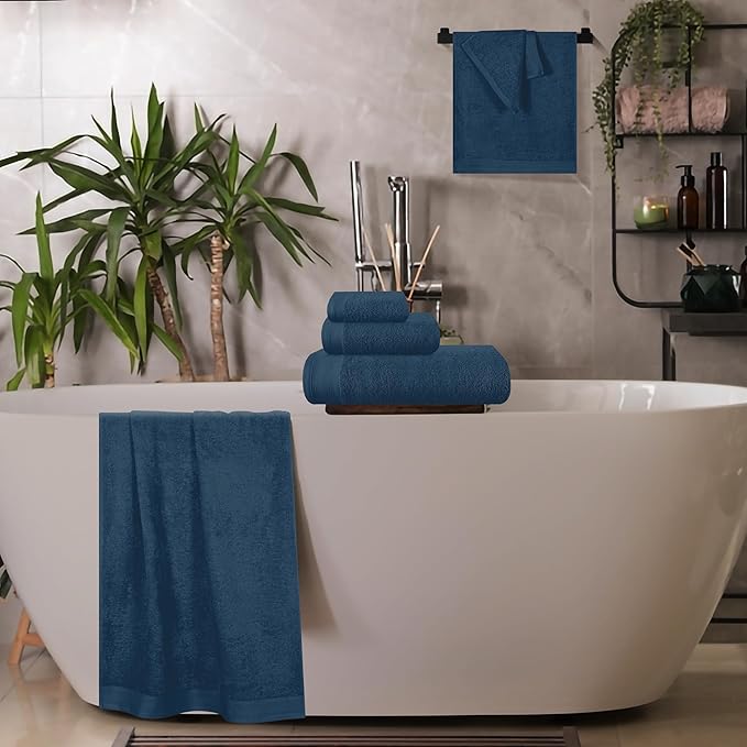 Ultra Soft 6 Pack Cotton Towel Set, Contains 2 Bath Towels 28x55 inch, 2 Hand Towels 16x24 inch & 2 Wash Coths 12x12 inch, Ideal Everyday use, Compact & Lightweight - Mineral Blue