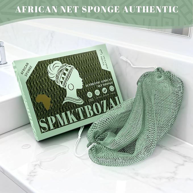 SPMKTBOZAI African Net Sponge Authentic with Traditional Construction, Shower Loofah Exfoliating Bath Sponge, Body Scrubber for Women and Men Daily Use Body Care, Travel Portable Bath Accessories Spa