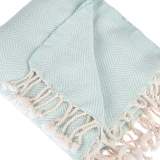 Personalized embroidered Beach Towel | Throw Blanket, Easy Carry, Sand Free, Highly Absorbent, Quick Dry, Turkish Towels for Camping Bath Sauna Beach Gym Pool Yoga SPA by Lahammam, Mediterranean, Aqua