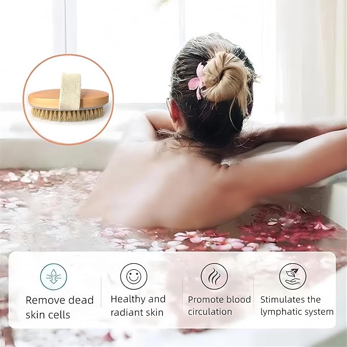 2 Pcs Dry Brushing Body Brush,Natural Bristle Exfoliating Body Scrubbers for Dead Skin,Cellulite,Lymphatic Drainage and Improve Blood Circulation