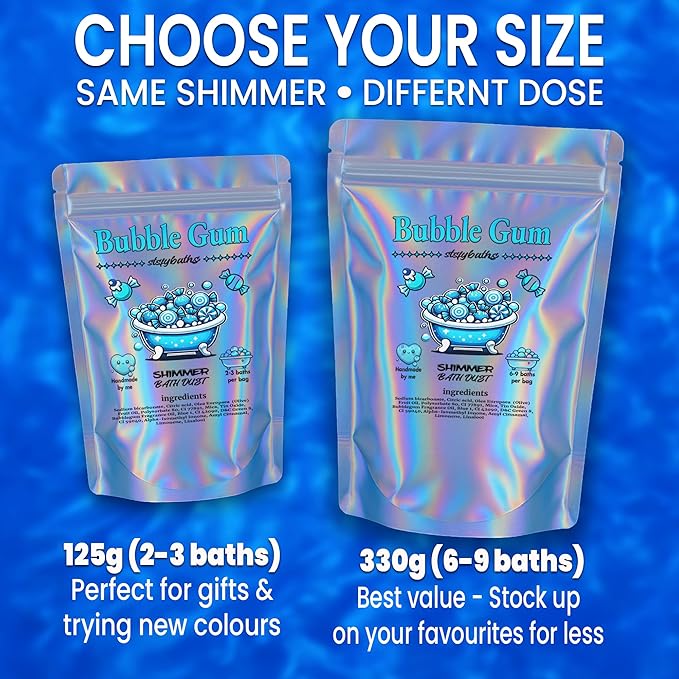 Sky Blue Bubblegum Shimmer Bath Bomb in A Bag - Handmade Scented Bath Bombs for Women,Kids and Men - Bulk Bathbomb Fizzies Perfect for Boys and Girls All Ages (11.64 Ounce, Sky Blue)