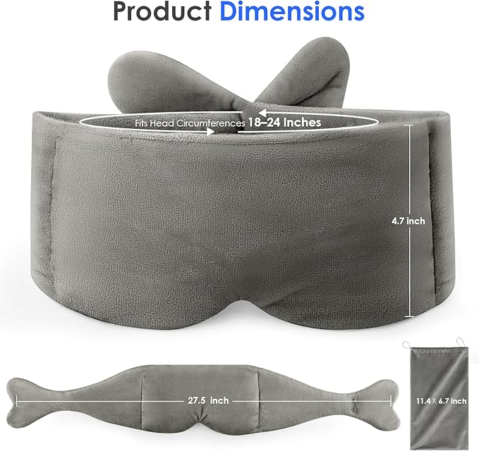 Weighted Eye Mask for Sleeping, Soft Minky Sleep Mask for Side Sleeper with Adjustable Buckle, 100% Blockout Design, Ideal for Meditation, Relaxation and Travel, Includes Storage Pouch (Gray)