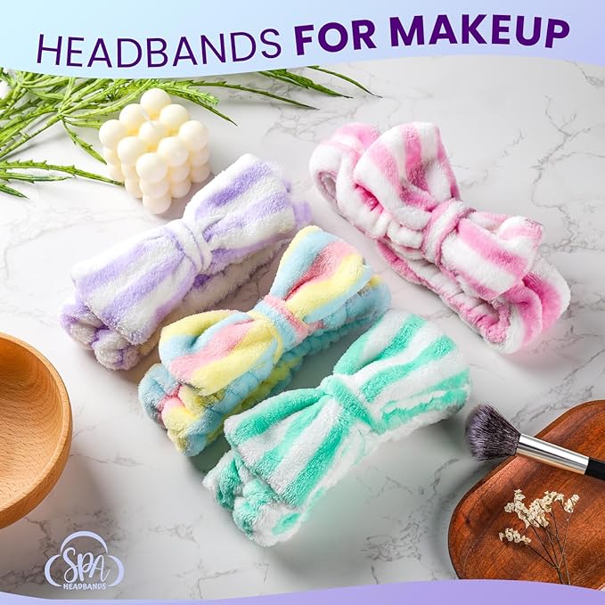 YGDZ Spa Headband, Spa Gifts for Women, Skincare Headband for Washing Face, Makeup, Bow Headbands for Skincare, Face Wash Head Band Set for Teen Girl, Christmas Stuffer Gifts (Striped)