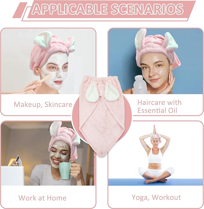 fhgnysm 2 Packs Microfiber Hair Towel, Hair Turbans for Wet Hair, Drying Hair Wrap Towels for Curly Hair Woman Anti Frizz,Head Towel to Dry Hair Quickly(Pink)