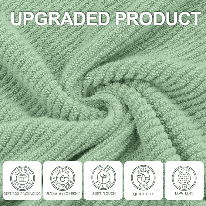 VOOVA & MOVAS Green Towels for Bathroom, 100% Cotton | Quick Dry | Soft | Thick, 3 Piece Towel Set, 1 Large Bath 30" x 56", 1 Hand 18" x 28", 1 Wash Cloth 13" x 13", Bathroom Essentials, Mint Green