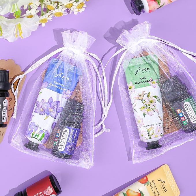 AZEN 30 Sets Bulk Gifts, Hand Cream and Essential Oils Bulk Set with Organza Bag Thank You Card, Baby Shower Wedding Gift for Guests, Bridal Wedding Favors, Mothers Day Gifts Stocking Stuffers