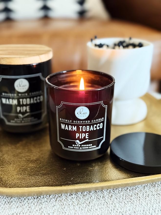 DW Home Warm Tobacco Pipe Scented Candle for Home, 9 oz, Copper Lid Single Wick Candle Jar, Up to 33H Burn Time, Luxury Scented Candle for Relaxation, Gifting, Home Decor