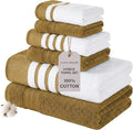 Modern Threads 6-Piece Towel Set – 100% Cotton, Quick Dry, Ultra Absorbent – Includes 2 Bath, 2 Hand, 2 Washcloths (White/Reinhart Amber)