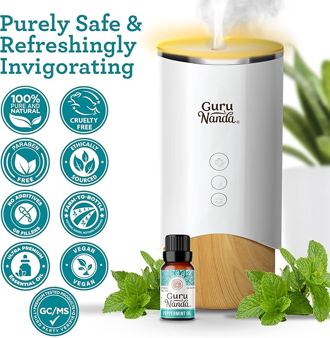 GuruNanda Peppermint Essential Oil, 100% Pure, Natural & Undiluted Aromatherapy Oil for Diffusers & DIY Recipes, Invigorating Scent Supports Focus and Clarity (2X0.5 Fl Oz)