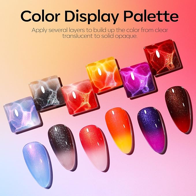 modelones Color Changing Gel Nail Polish Set, 6 Colors Temperature Changing Mood Red Black Blue Glitter Gel Polish Colors Collection Soak Off Holiday Salon DIY at Home