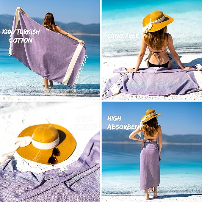 Turkish Beach Towel Oversized Clearance XL 40x71- Sand Free - 100% Cotton Soft Quick Dry - Extra Large Blanket Travel and Pool Towels for Adults- Cloud Sandproof, Beach Essentials for Women