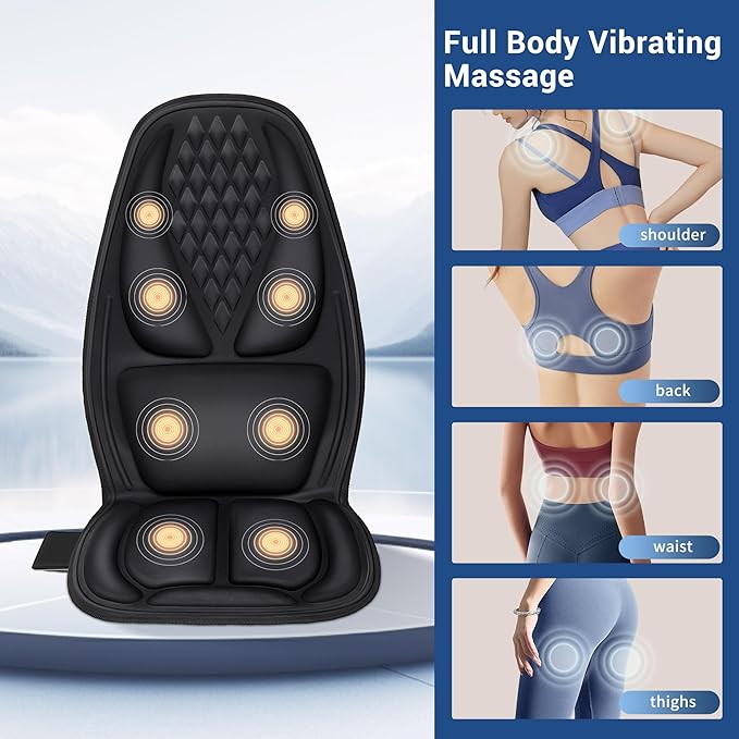 Back Massager with Heat with 8 Motors, Massage Chair Pad, Seat Massager with Back Traction for Full Body Massage, Massage Cushion for Home/Office/Easter