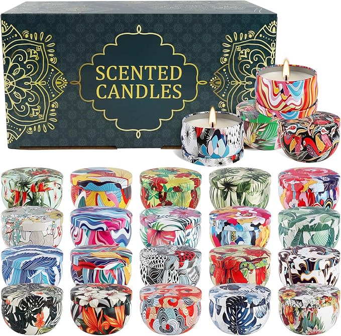 WPONSZU Set 24 Pack Scented Candles Gifts Soy Wax Travel Tin Jar Candles for Home 2.5 OZ jar Candles for Mom for Christmas, Birthday, Thanksgiving, Mother's Day