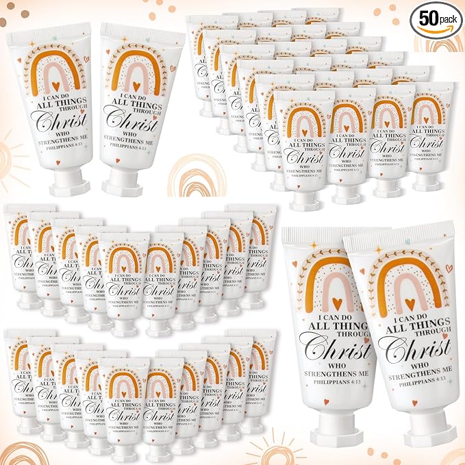 50 Pack Christian Hand Lotion Bulk Gifts for Women Mother's Day Gifts Bible Mini Travel Hand Lotion for Women Church Appreciation(Boho)