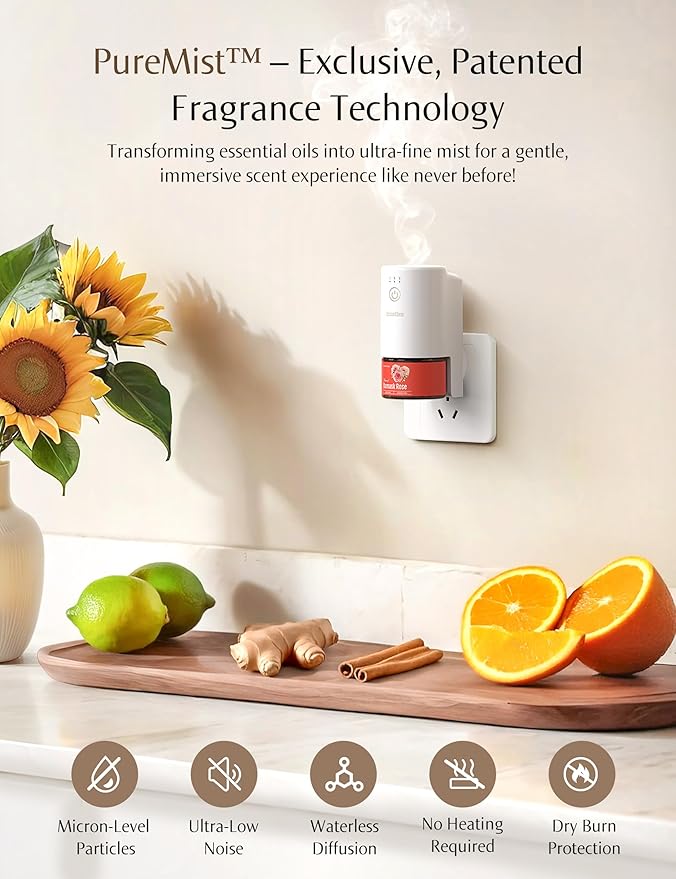 Plug-in Air Freshener for Home, Waterless Essential Oil Diffuser for Bedroom and Bathroom, Non-Toxic Formula for Pets and Nursery, 120 Days Runtime, Refillable Citrus Cedar Verbena(Warm Or)