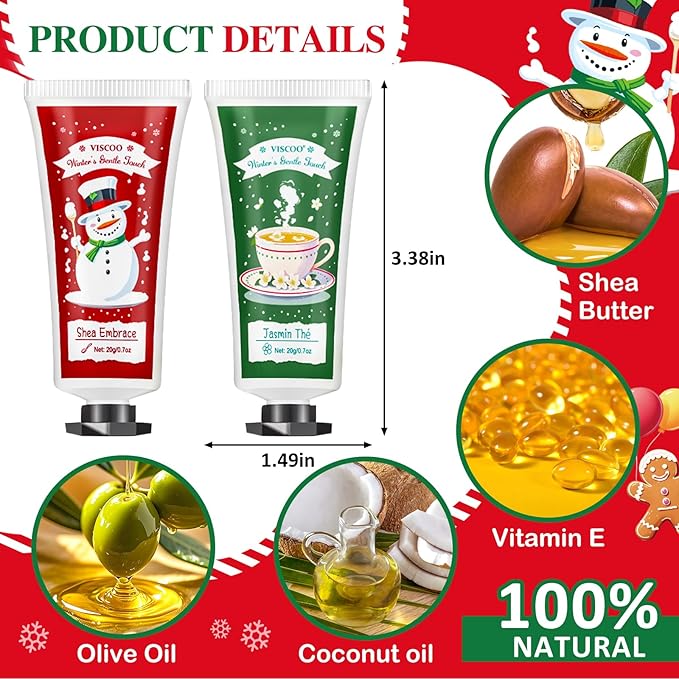 VISCOO 12 Pack Christmas Hand Cream Gift Set for Women, Mini Hand Lotion for Dry Cracked Hands Travel Size,Christmas Gifts in Bulk for Party Favors,Stocking Stuffers for Women Teen Girls Holiday Gifts