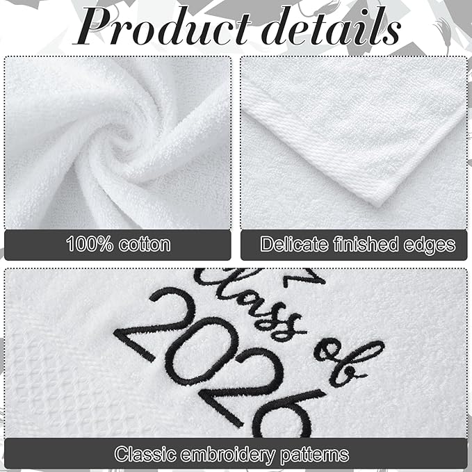 MASHAN Class of 2026 Graduation Hand Towels 3 Pack,100% Cotton Soft Absorbent Bathroom Towels,Senior 2026 Graduation Gift for Girls Boys,Black Decorative Towels 14x30 Inch