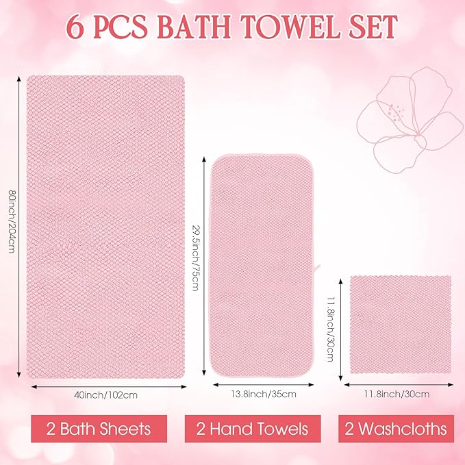 Peryiter Oversized Bath Towels Set of 6 for Adults 40x80 Inches Extra Large Bath Towel Sets Bathroom Sheets Jumbo Shower Towels Quick Dry Absorbent Soft Microfiber for Adults(Pink)