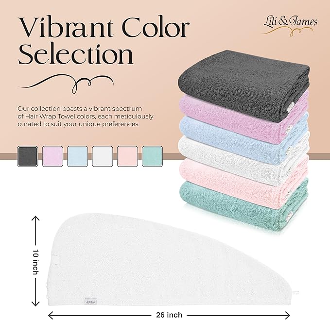 Lili&James Cotton Hair Towel Wrap for Women/Kids | Quick Dry, Soft & Absorbent 420-GSM Hair Wrap Towels with Double Button | Anti Frizz, Non Microfiber Hair Turbans for Curly, Long Hair (White+Pink)