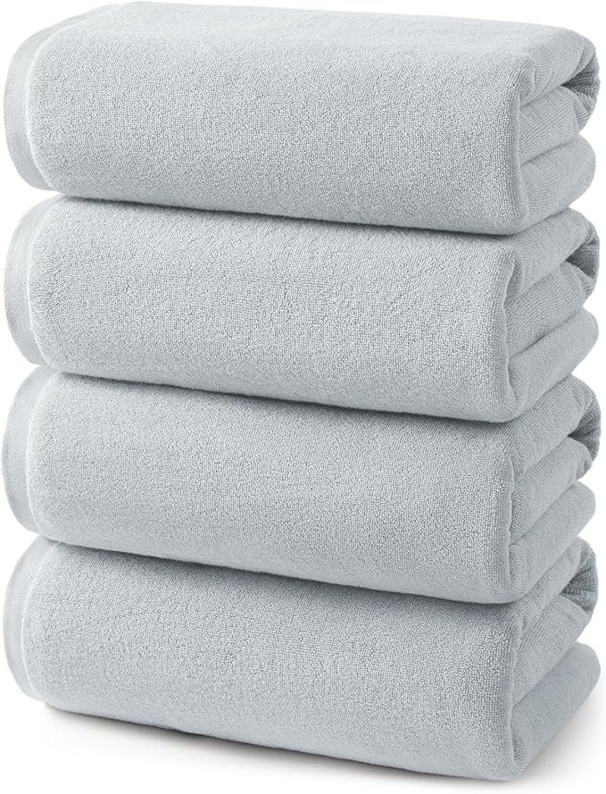 ecolook Bath Towels Set of 4,100% Cotton,27 x 55 Inches,Quick-Drying & Absorbent,Soft,Lightweight Towels for Bathroom,Shower,Spa, Gym & Hotel,Light Gray