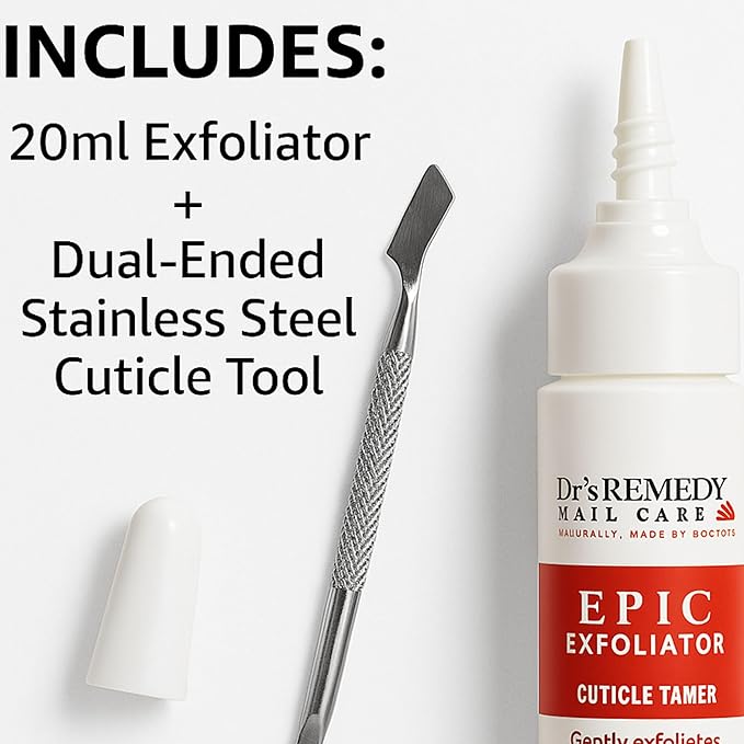 Dr.'s Remedy Cuticle Remover with Cuticle Pusher Tool – 20 ml Liquid Cuticle Softener for Gentle Care, Softens and Instantly Removes Excess, Nail Care Kit - Epic Exfoliator