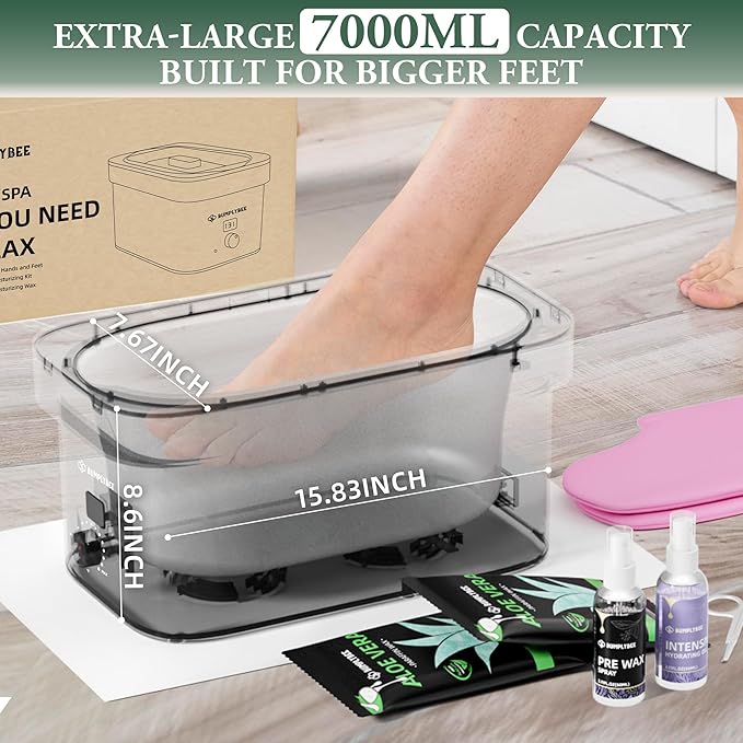 BUMPLYBEE 7000ml Paraffin Wax Machine for Hand and Feet-Black Hand Wax Paraffin Machine for Hands with 10pcs Aloe Vera Paraffin Bath Refills，Foot Care Kit,Moisturizing and Exfoliating