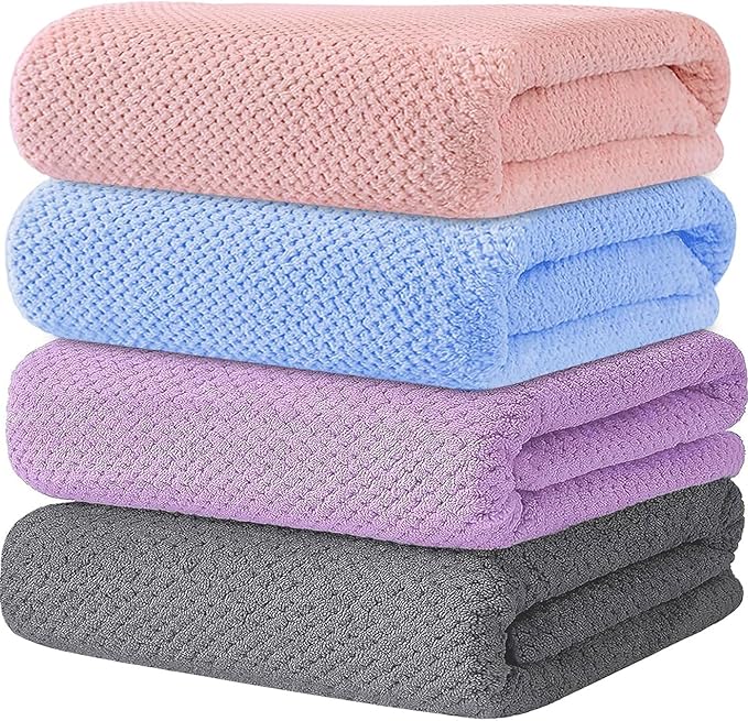4 Pack Bath Towel Set, Lightweight Waffle Bath Towel Set, Microfiber Super Soft Highly Absorbent, Sturdy Quick Drying Towels for Bathroom, Gym, SPA, Yoga (4 Pack)