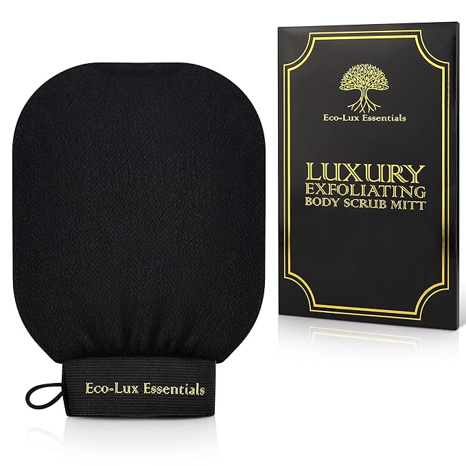 Eco Lux Exfoliating Mitt – Moroccan Exfoliating Glove, Premium Viscose Kessa Mitt for Deep Exfoliation & Dead Skin Removal, Fake Tan Remover, Heavy-Duty Reusable Body Scrub Glove for Bath & Shower