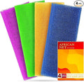 African Net Sponge for Deep Exfoliation – 4 Pieces African Net Sponge Authentic, Exfoliating Washcloth, Long-Lasting African Exfoliating Net for Smooth Skin & Cleansing (Purple, Green, Orange, Blue)