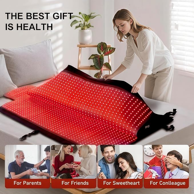 2026 Upgraded Dual Wavelength LED Beads 660nm&850nm Red Light Therapy Blanket Full Body, Used to Face and Body Pain Relief Skin Health Personal Care, 75" x 34'' (Black)