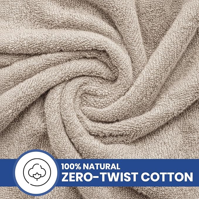 Linteum Textile Supply Luxury Hair Towels 100% Ring Spun Cotton Towel for Women, Men, Kids | 20x40 inches Quick Dry Towels for Gym, Beauty, Spa, Salon | Pack of 12 | Taupe | Superior Soft Touch