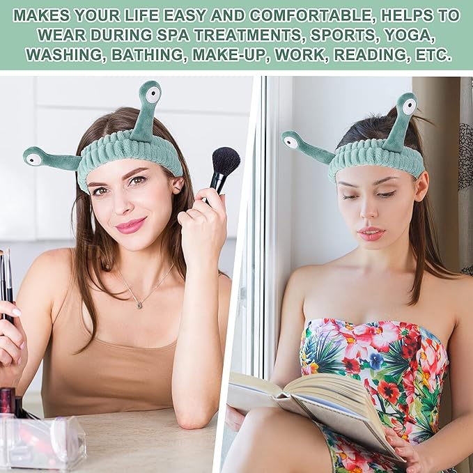 WLLHYF Spa Headband Facial Makeup Head Band Microfiber Soft Coral Fleece Head Wraps Snail Cartoon Cute Christmas Hair Accessories Elastic Skincare Hair Band for Women Girls Washing Face Beauty